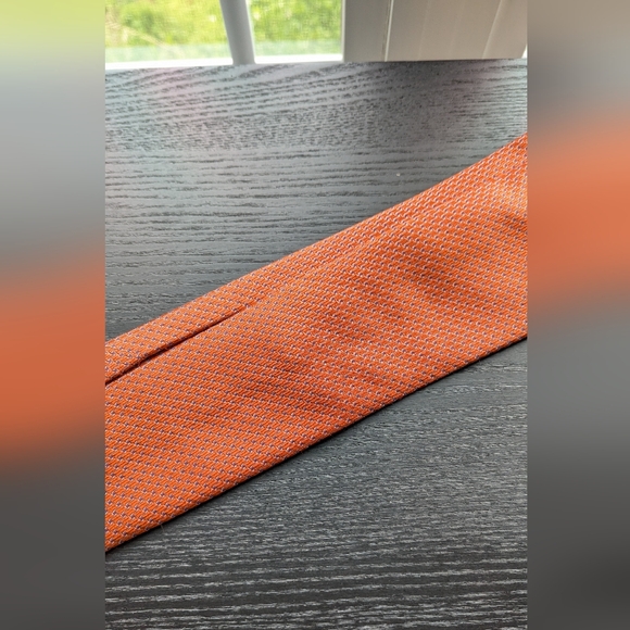 Banana Republic Mens Silk Neck Tie Geometric Copper Rust Orange Indigo Like New! - Picture 6 of 7